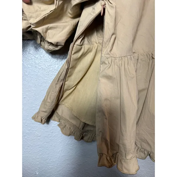 Endless Rose Puff Sleeve Peplum Top Tan Ruffle V-Neck Cotton Size S JJ1080T - Image 7