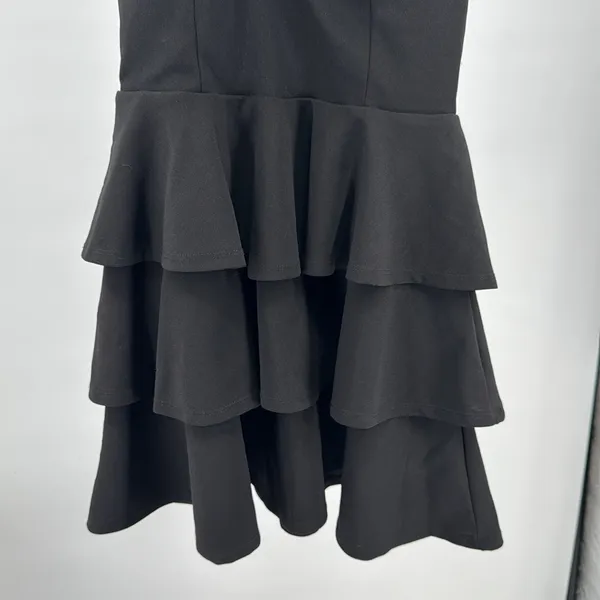 Altar'd State Black halter open back ruffle tiered Mini Dress M flirty dance - Image 8
