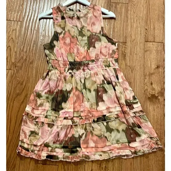 Nicole Miller pink floral smocked waist floral chiffon dress XL - Image 9