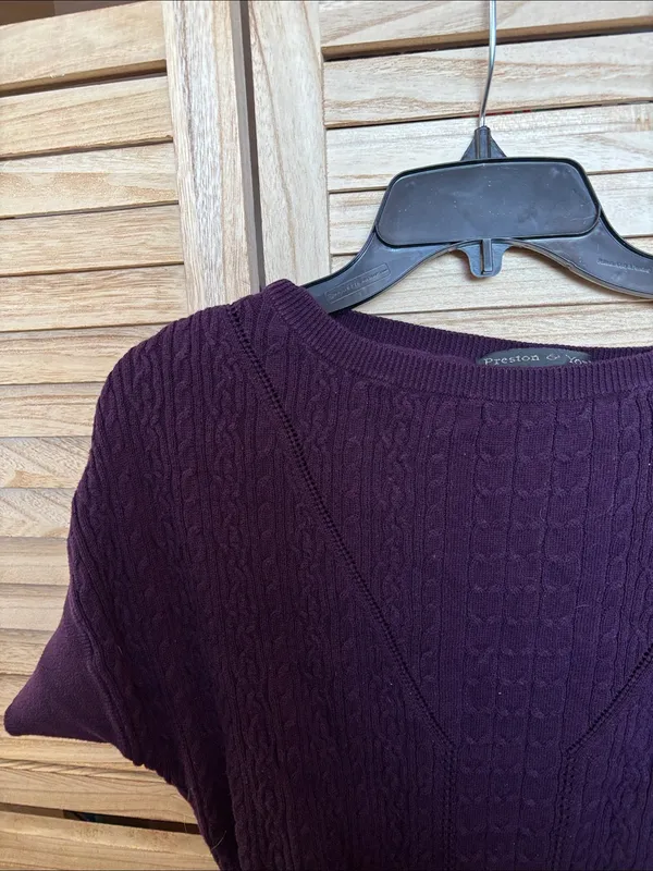 FINAL MARKDOWN Preston & York Plum Cable-Knit Short Sleeve Scoop Sweater Small - Image 2