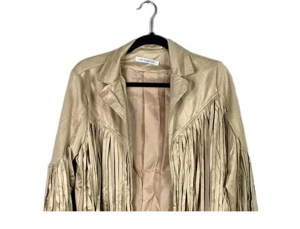 NEW! Western Fringe Soft Faux Suede Open Style Lined Jacket Coat M Light Tan - Image 3