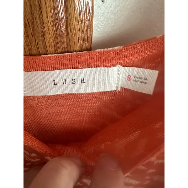 Lush Dark Coral Abstract Smocked Mini Dress Womens Small Beachy Vacation Summer - Image 4
