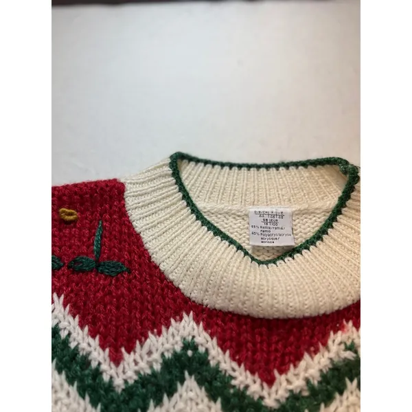 Vintage Christmas Sweater Holiday Embroidered Crewneck Knit Festive - Image 3