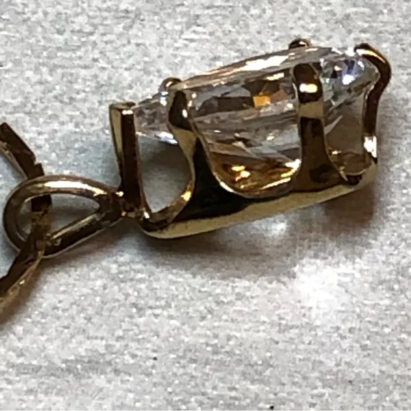 Large Clear Solitaire Pendant CZ w/ gold tone Necklace - Image 3