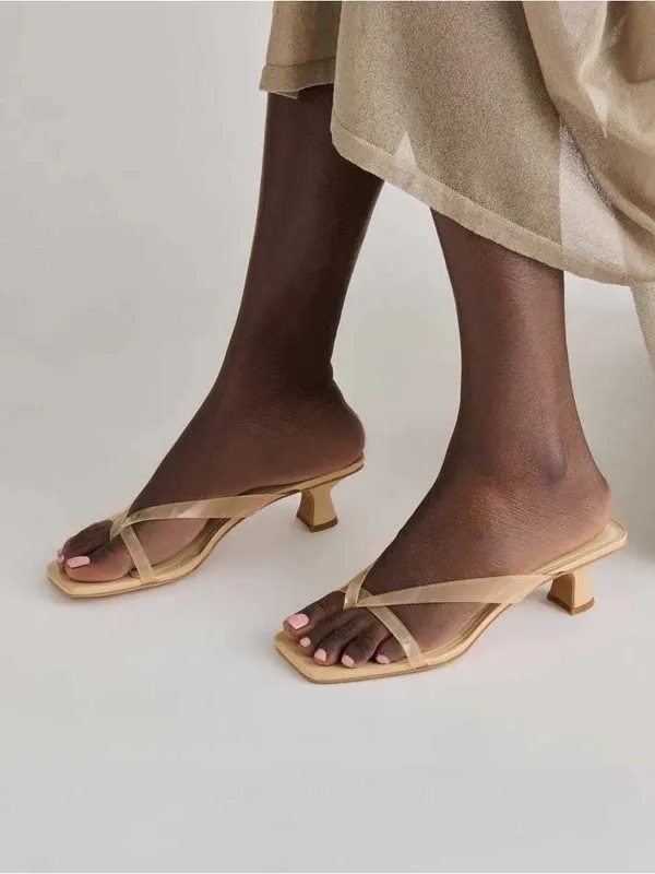 Dolce Vita Brevel Nude Vinyl Praline Jelly PVC Clear Strap Slide Sandal Heels - Image 4
