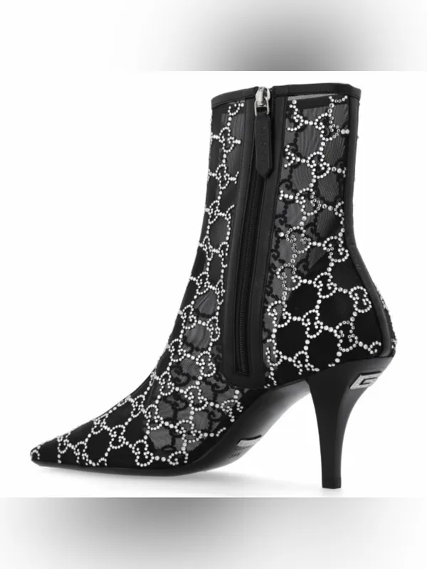 GUCCI GG logo crystal mesh heels ankle boots booties - Image 4