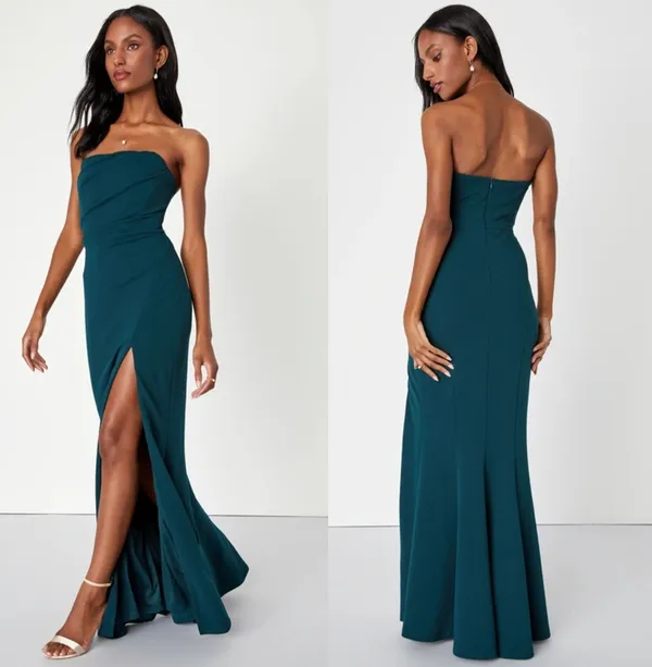 NWT Lulus Marvelous Entrance Emerald Green Pleated Strapless Maxi Dress Size XS - Image 2