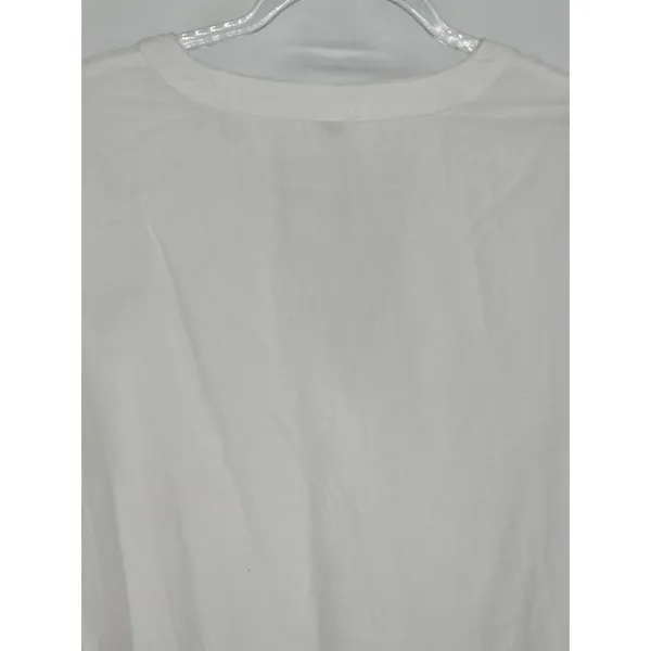 EN CRÈME Blouse‎ Women Medium White Navy Blue Embroidered Crochet Hem V-Neck - Image 10