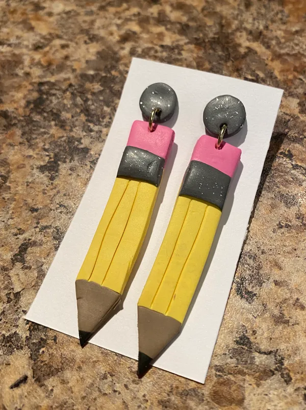 Handmade Clay Pencil Earrings - Image 2
