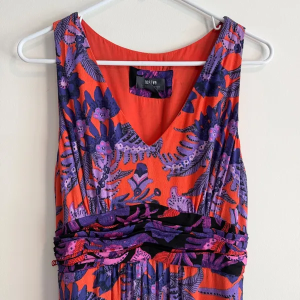 Maeve Anthropologie Macie Maxi Dress Women's 4 Purple Floral Print Orange Belt - Image 3