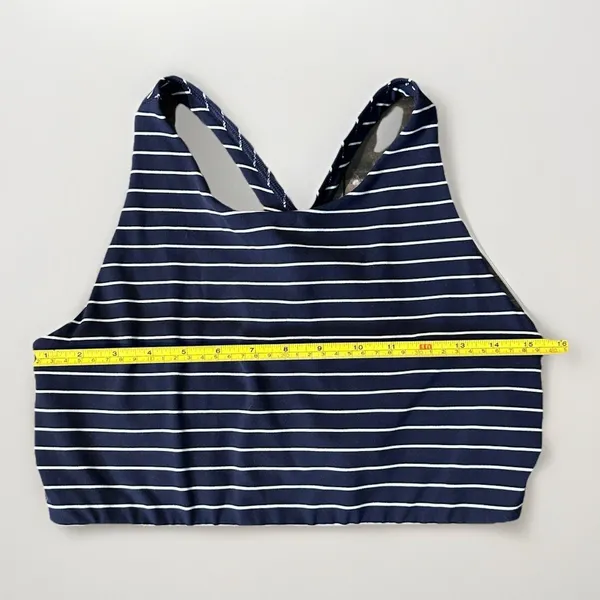 Athleta Blue & White Stripe High Neck Sports Bra Powervita Cutout Racerback XL - Image 5