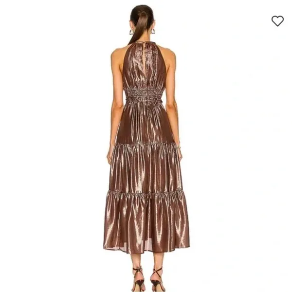 A.L.C. Elara Metallic Silk Halter Maxi Dress Bitter Chocolate 14 wedding guest - Image 14