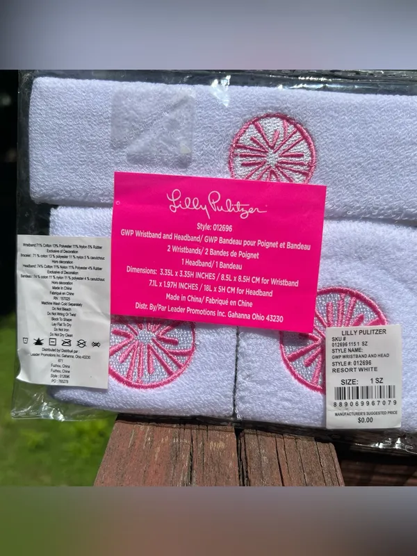 Lilly Pulitzer White/Pink Casual Activewear Set Wristbands:2 Headband:1|1 Size - Image 5