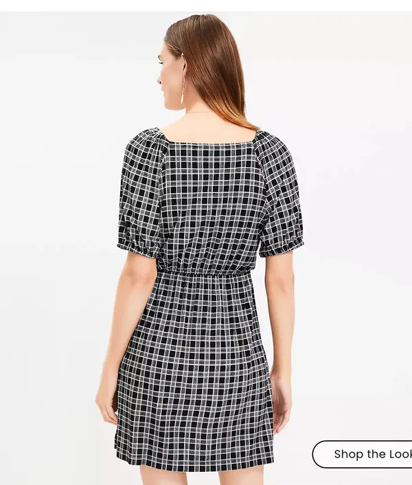 LOFT Black and White Plaid Surplice Dress - Image 2