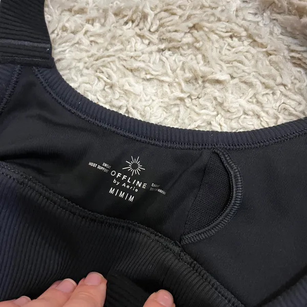 Aerie Offline By Black Ribbed Sport Bra Medium - Image 3