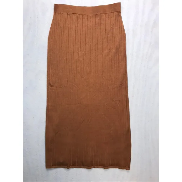 Free People Ribbed‎ Knit Midi Skirt Rust Orange Copper Size Medium Boho Autumn - Image 8