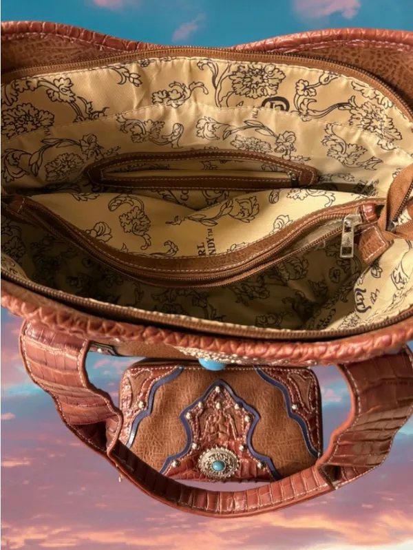 Western Embellished Tote Bag with Matching Wallet - Image 3