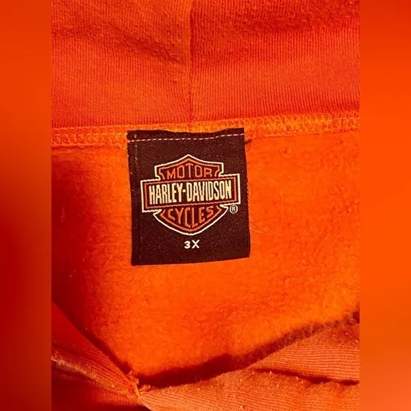 Vintage Harley Davidson Motorcycles Orange 2005 Long Sleeve Hooded Sweatshirt - Image 6