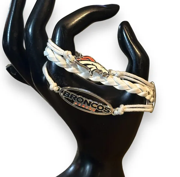 Denver Broncos Multi Strand Leather Bracelet White - Image 2