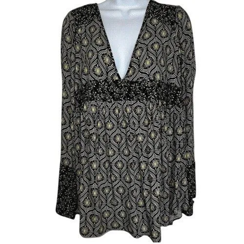 FREE PEOPLE Rolling Hills Mixed‎ Media Empire Waist Tunic Top EUC Size S - Image 2