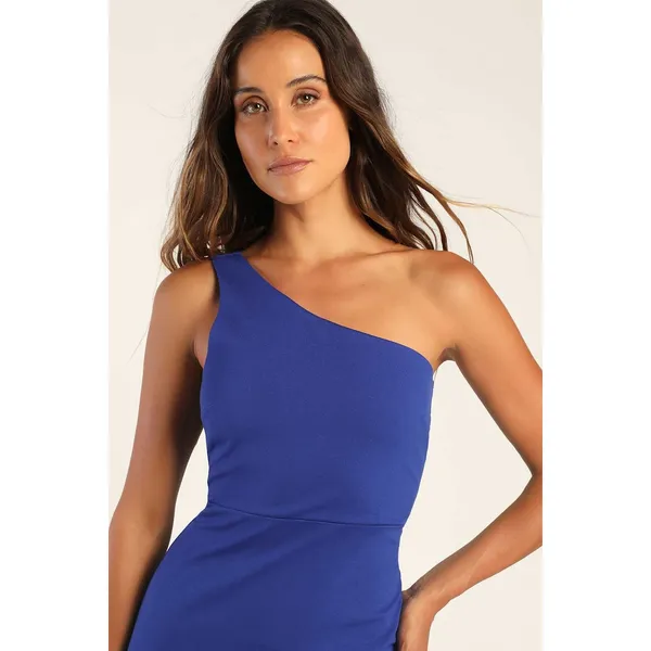 NWT Lulus Good Times Only Royal Blue One-Shoulder Maxi Dress Gala Wedding Sz M - Image 7