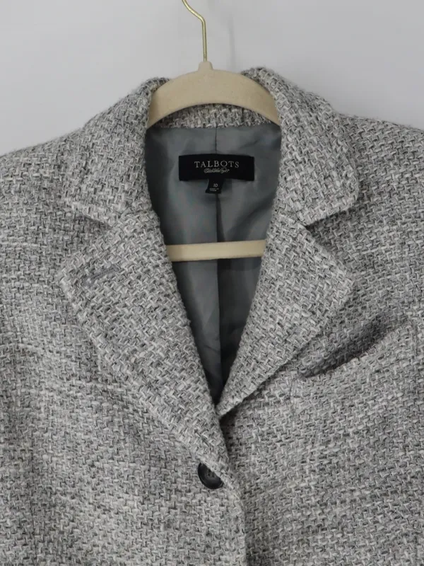 Talbots Tweed Blazer Size 10 Gray Textured Tailored Jacket Preppy Old Money - Image 4