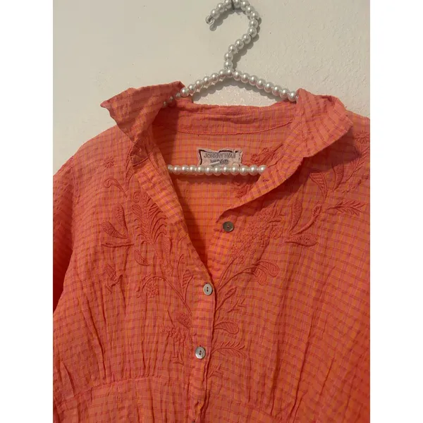 Johnny Was Size Medium Midi Dress Orla Puff Sleeve Embroidered Orange Preppy - Image 9
