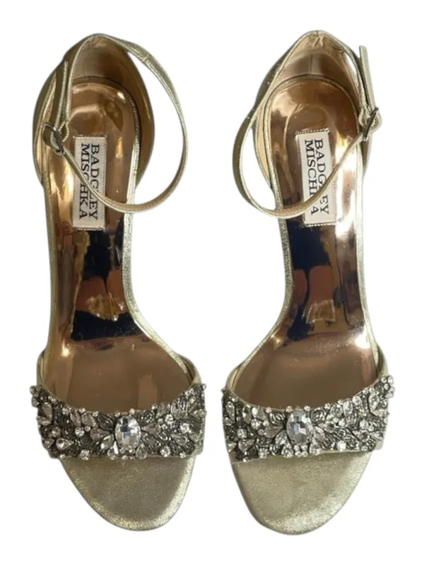 Badgley Mischka ❧ Barby Crystallized Heeled Sandals ❧ Gold Shimmery Leather ❧ 8M - Image 8