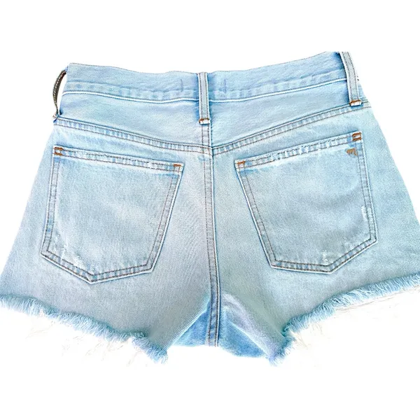 Madewell Light Wash Relaxed Denim Shorts w Frayed Raw Hems + Multi Button Fly 23 - Image 4