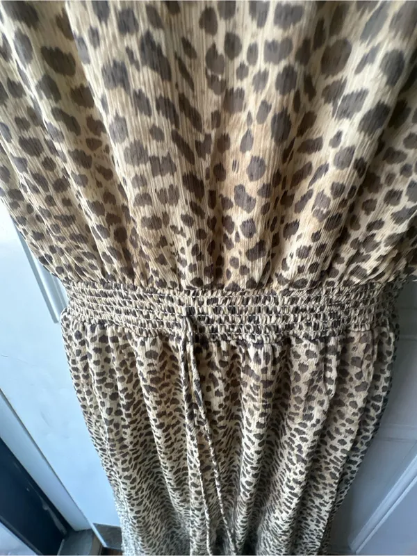 Lovestitch Leopard Print High Low Midi Dress L Boho Chiffon Ruffle Tiered - Image 7