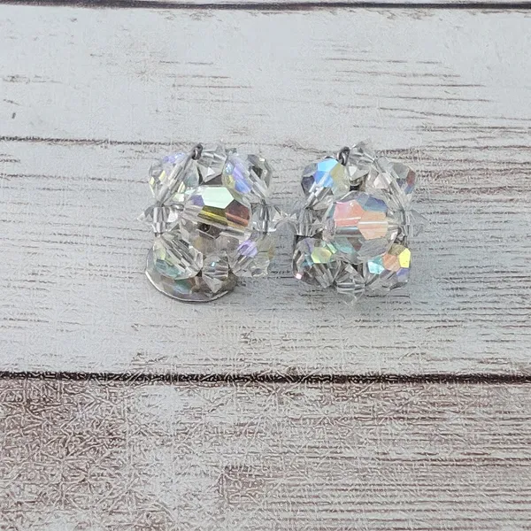 Vintage Clip On Earrings Iridescent 5/8" - Image 3