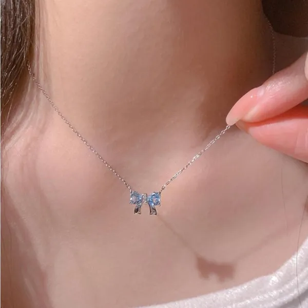 Blue Bow Necklace Silver - Image 2