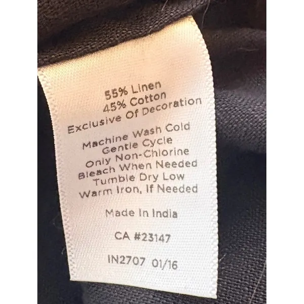 Talbots Embroidered Sleeveless Top 10 Black Excellent‎ Linen Blend Split Neck - Image 5