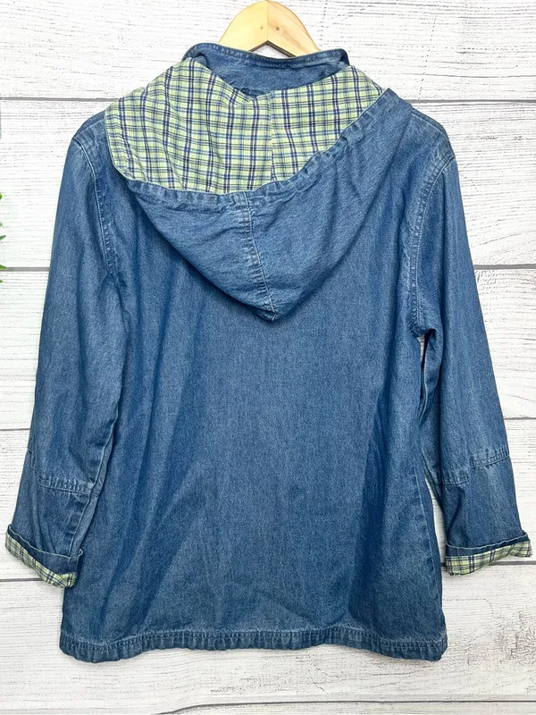 NorthStyle Plaid Lined Zip Front Denim Jacket with Detachable Hood Size Small - Image 5