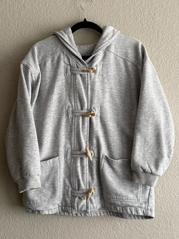 Cheetah Gray Hooded Toggle Duffle Sweatshirt Jacket Retro 90s - Image 3