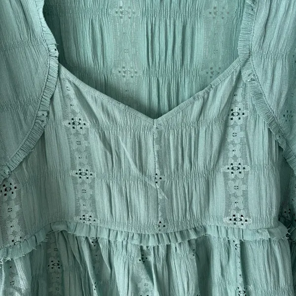 Frye & Co. Green Teal Eyelet Peplum Blouse Lace Floral Western Boho Flowy - Image 2