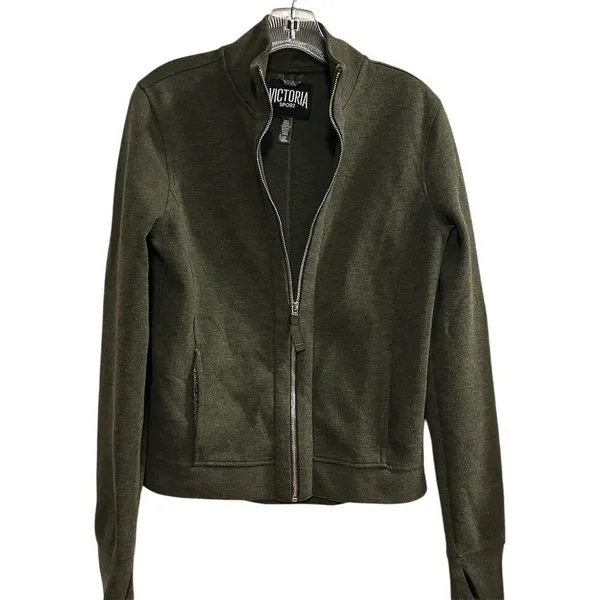 Victoria's Secret‎ Women's Green Mock Neck Full Zip Jacket Size S - Image 3