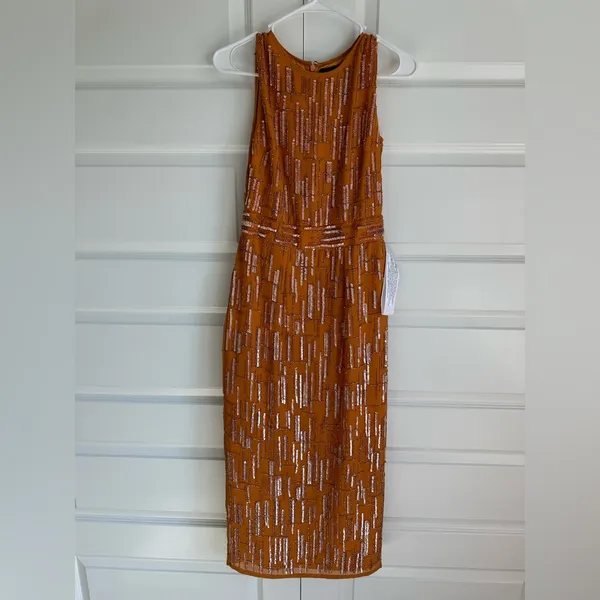 Mac Duggal Abstract Beaded Sleeveless‎ Midi Sheath Dress - Image 4