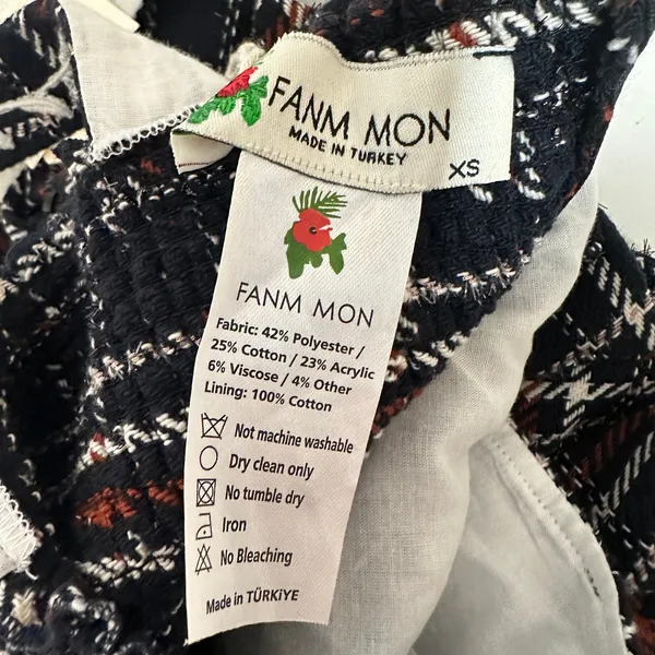 FANM MON Tweed Tartan Plaid Embroidered Square Neck Peplum Top XS NWT - Image 5