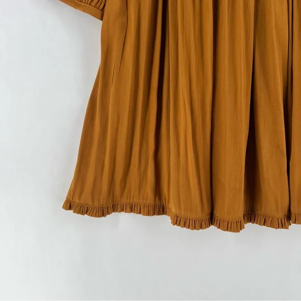 Anthropologie Maeve Saniya Mini Dress Pleated Satin Ruffle‎ Trim Feminine - Image 9