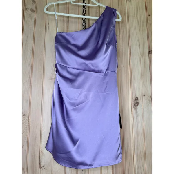 NWT Lulus Love Me Tonight Lavender Satin One-Shoulder Mini Dress Party Soft Sz M - Image 2