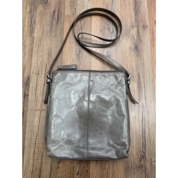 Hobo The Original Gray Leather Crossbody Bag Shoulder Purse Organizer - Image 3