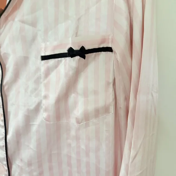 Rare VTG Y2K Victoria's Secret Pink Satin Striped Pajama Set Drawstring M -Stain - Image 4