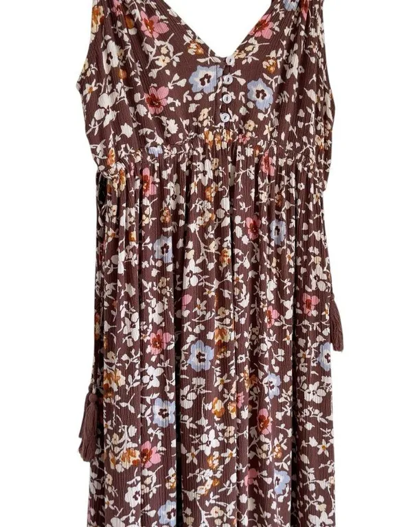 Pinkblush Boho Brown Floral Empire Waist Ruffle Hem Maternity Midi Dress Small - Image 5