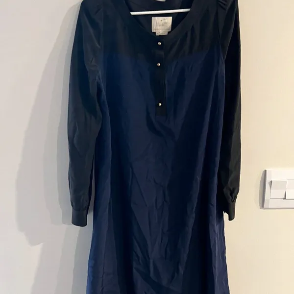 Kate Spade 100% Silk Colorblock Black Blue Popover Shift Career‎ Dress size 8 - Image 11