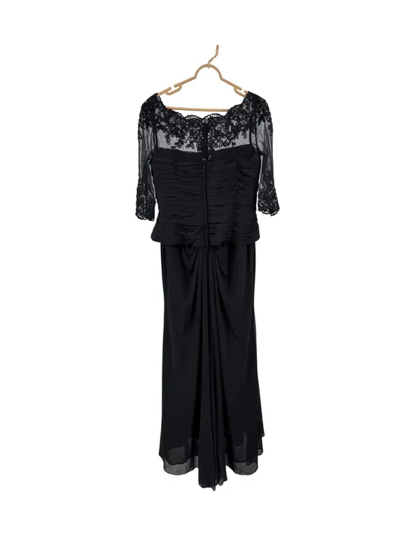 Mon Cheri Black Lace Sleeve Ruched Evening Gown sequin beaded 16 wedding mother - Image 2