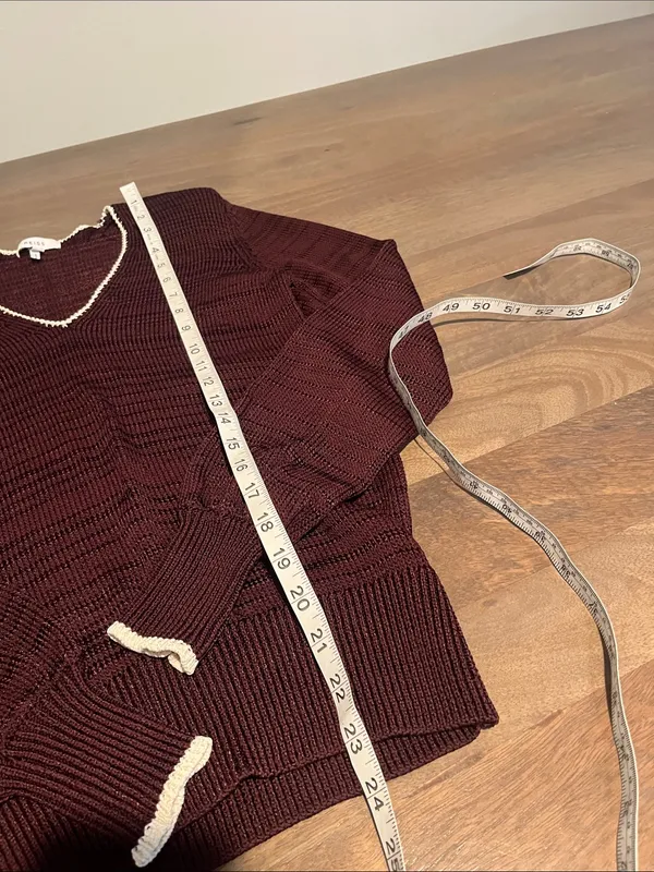 Reiss Brown V-Neck Sweater with White Trim Sz S - Image 4