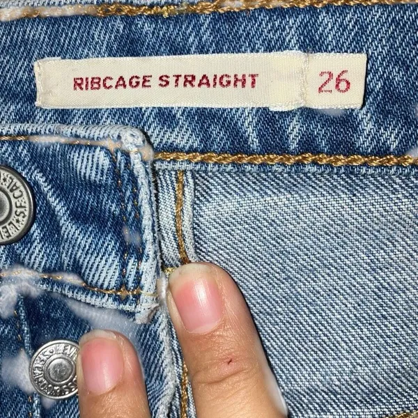 Levi’s medium wash rib age straight Jean non ripped raw hem button fly #759 - Image 3
