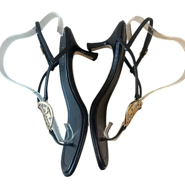 Tory Burch Metal Miller‎ Ankle Strap Sandals Black Gold Medallion 7 - Image 3