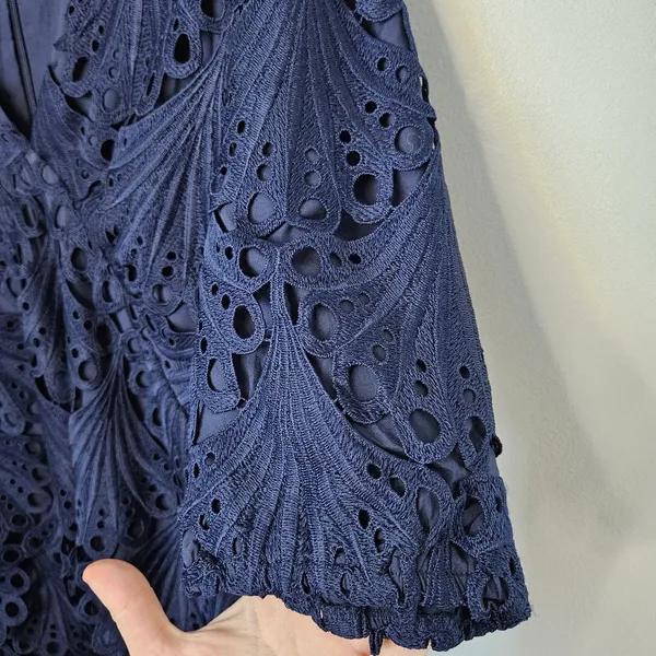 Adelyn Rae Harper Lace Mini Dress Cocktail Scallop Navy Blue Empire-waist V-neck - Image 9